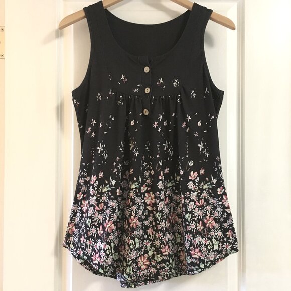 Black Pastel Floral Babydoll Tank Top - Picture 13 of 13